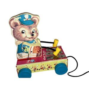 Fisher Price 2005 Tiny Teddy Musical XYLOPHONE Wood Pull String Toy